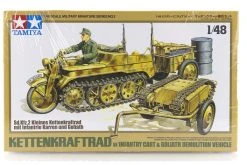 32502 | Tamiya 1/48 German Kettenkraftrad (Sd.Kfz. 2) W/ Infantry Cart & Goliath Scaled Plastic Model Kit