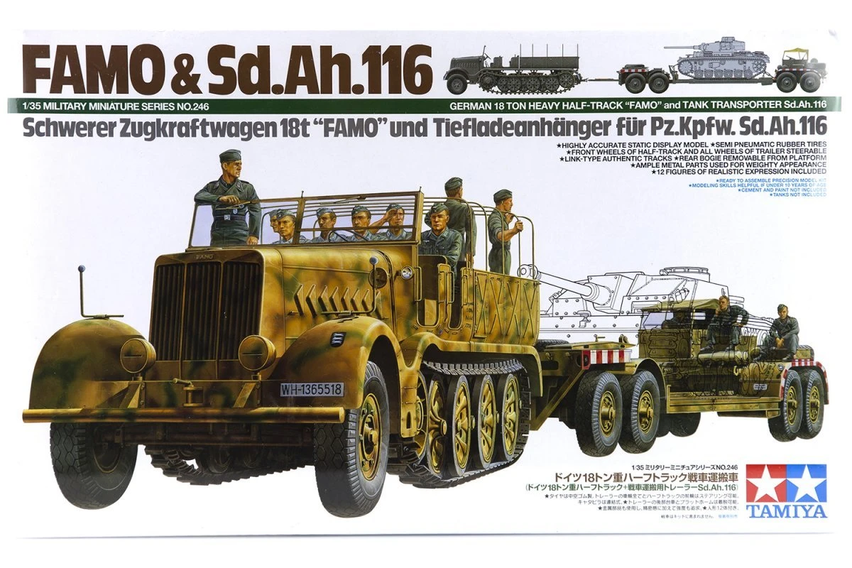 35246 | Tamiya 1/35 German 18 Ton Heavy Half-Track FAMO (Sd.Kfz. 9) & Tiefladeanhanger Tank Transporter (Sd.Ah. 116) Scaled Plastic Model Kit 3 35246 | Tamiya 1/35 German 18 Ton Heavy Half-Track FAMO (Sd.Kfz. 9) & Tiefladeanhanger Tank Transporter (Sd.Ah. 116) Scaled Plastic Model Kit