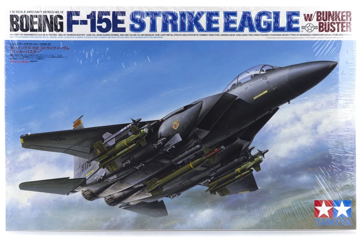 60312 | Tamiya 1/32 Boeing F-15E Strike Eagle W/ Bunker Buster Jet Scaled Plastic Model Kit 3 60312 | Tamiya 1/32 Boeing F-15E Strike Eagle W/ Bunker Buster Jet Scaled Plastic Model Kit