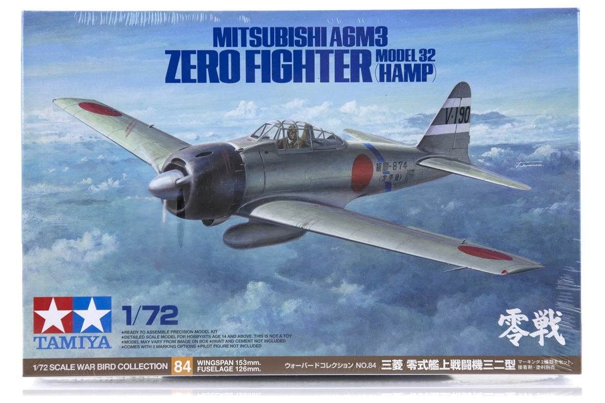60784 | Tamiya 1/72 Mitsubishi A6M3 Hamp Model 32 Zero Fighter Scaled Plastic Model Kit 3 60784 | Tamiya 1/72 Mitsubishi A6M3 Hamp Model 32 Zero Fighter Scaled Plastic Model Kit