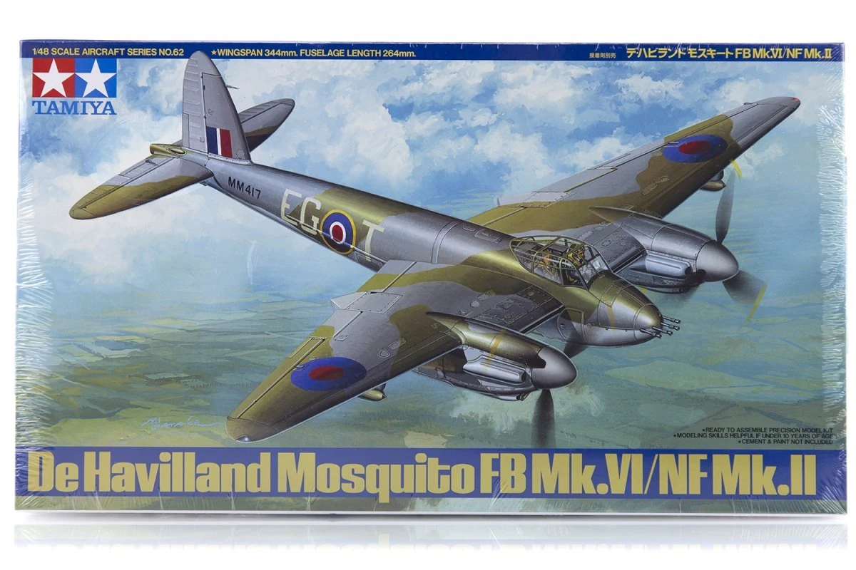 61062 | Tamiya 1/48 De Havilland Mosquito FB Mk.VI/NF Mk.II Bomber Scaled Plastic Model Kit 3 61062 | Tamiya 1/48 De Havilland Mosquito FB Mk.VI/NF Mk.II Bomber Scaled Plastic Model Kit