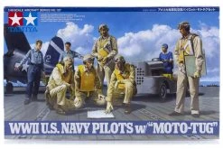 61107 | Tamiya 1/48 U.S. WWII Navy Pilot Set W/ Moto-Tug Scaled Plastic Model Kit
