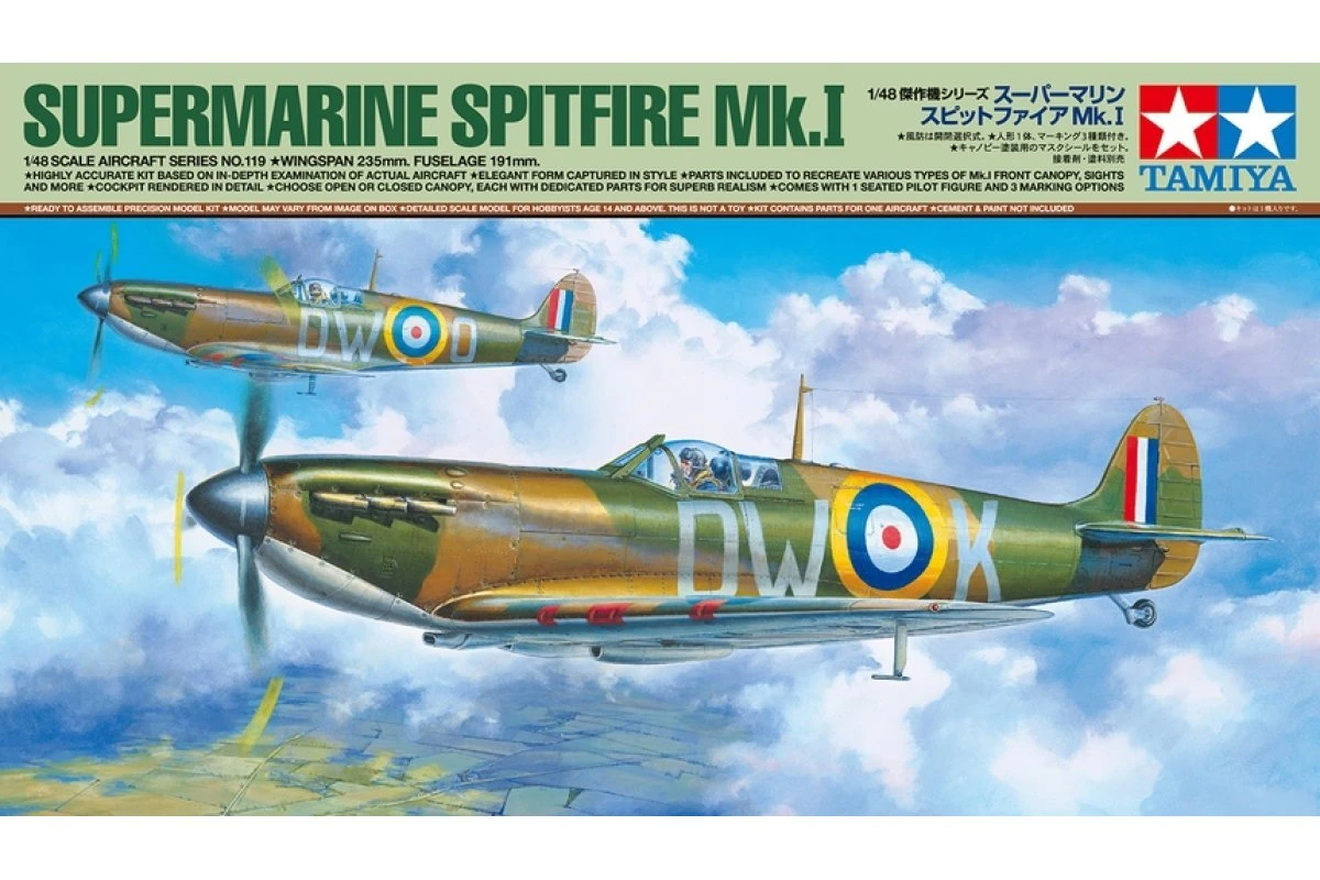 61119 | Tamiya 1/48 Supermarine Spitfire Mk.I Fighter Scaled Plastic Model Kit 3 61119 | Tamiya 1/48 Supermarine Spitfire Mk.I Fighter Scaled Plastic Model Kit
